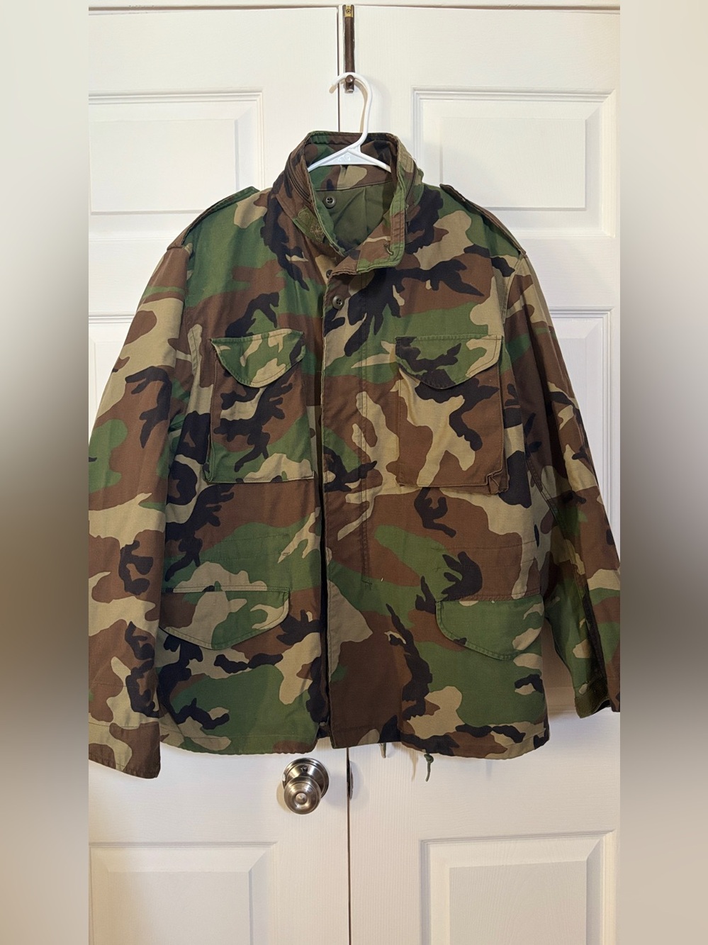 Vintage USGI M65 Field Jacket Woodland Camo Men’s Large Regular Military Coat